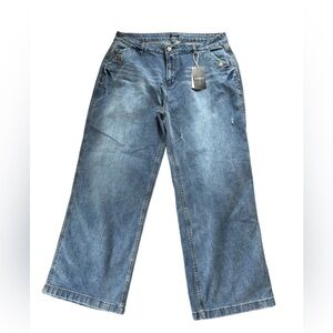 Flamingals Wide Leg Flare Bell Bottom Stretch Jean Sz 4X 18/20 Pockets Distress